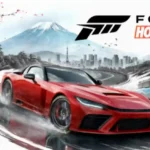Forza Horizon 6 gameplay showing cars racing in Tokyo Japan with cherry blossom trees and Mount Fuji in background