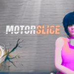 Motorslice beginner guide showing protagonist P fighting giant industrial machine bosses with fast parkour movement in a post-apocalyptic world.