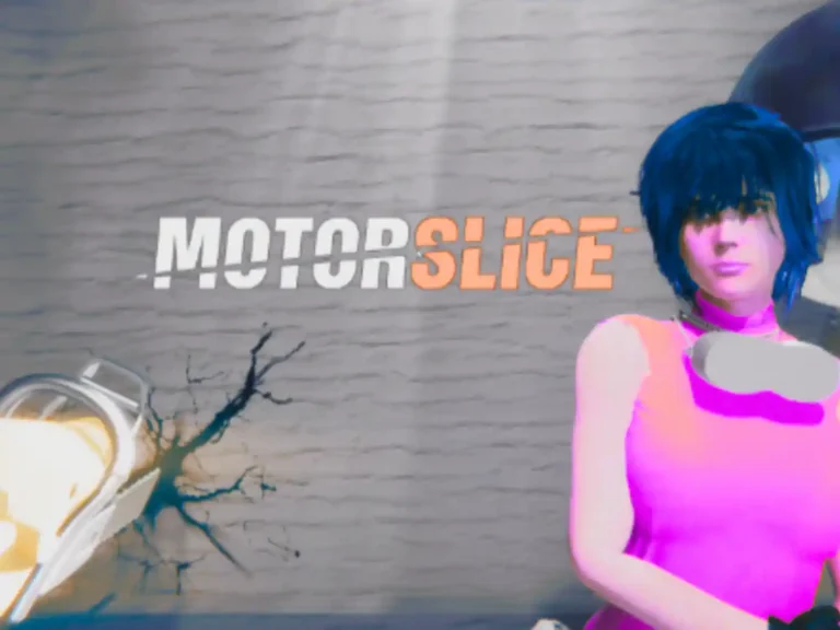 Motorslice beginner guide showing protagonist P fighting giant industrial machine bosses with fast parkour movement in a post-apocalyptic world.