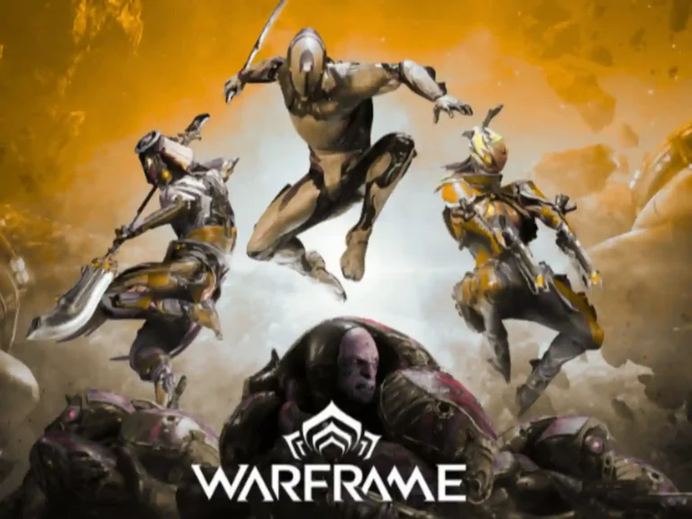 Warframe beginner gameplay showing Excalibur using melee combat and bullet jump movement in a futuristic sci-fi environment.